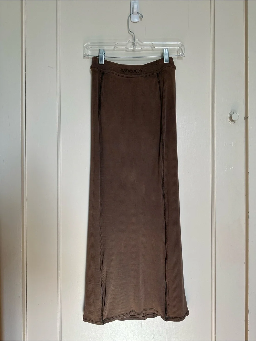 Acne Etty Ribbed Viscose Maxi Skirt with Panel Seams